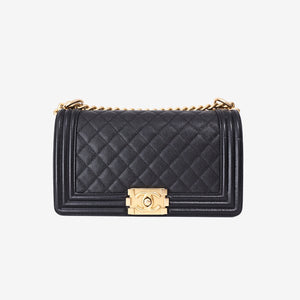 Chanel Medium Boy Bag in Black Caviar Leather with Gold Hardware