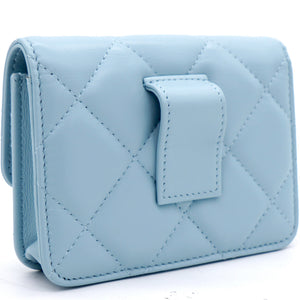 Lambskin Enamel Quilted Flap Belt Bag Blue