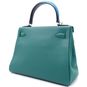 Kelly 28 Au Trot Malachite Turquoise + Black Handle Togo Palladium