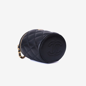 Chanel Bucket Bag in Black Calfskin Leather with Gold Hardware