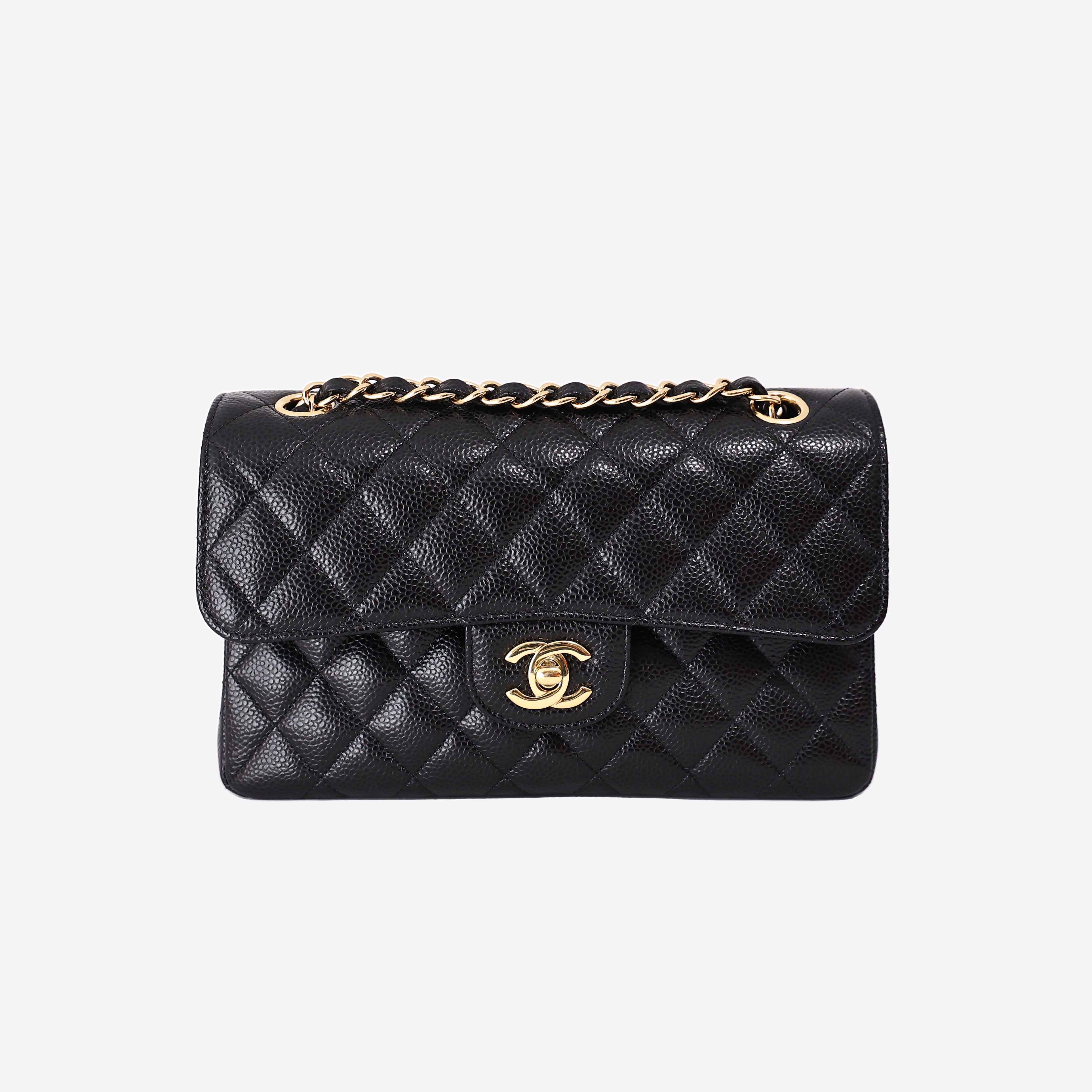 Chanel Small Classic Double Flap Bag in Black Caviar Leather with Gold Hardware