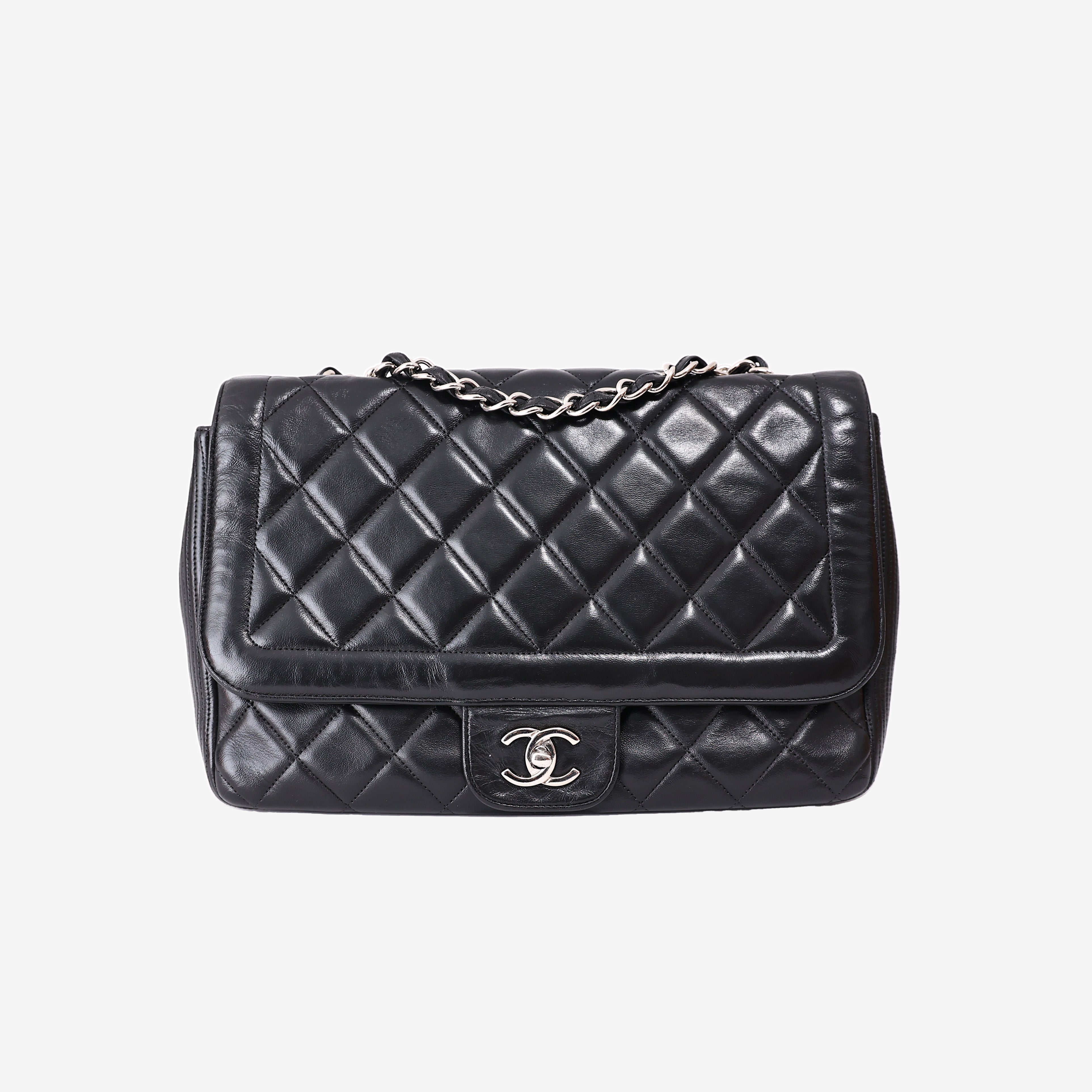 Chanel Vintage Classic Flap Bag in Black Lambskin Leather with Silver Hardware (Contact to Enquire)