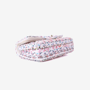 Chanel Classic Flap Bag in White/Pink Tweed Leather with Gold Hardware