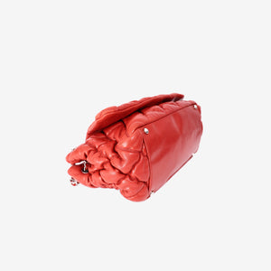 Chanel Bubble Accordion Flap Bag in Red Lambskin Leather with Silver Hardware