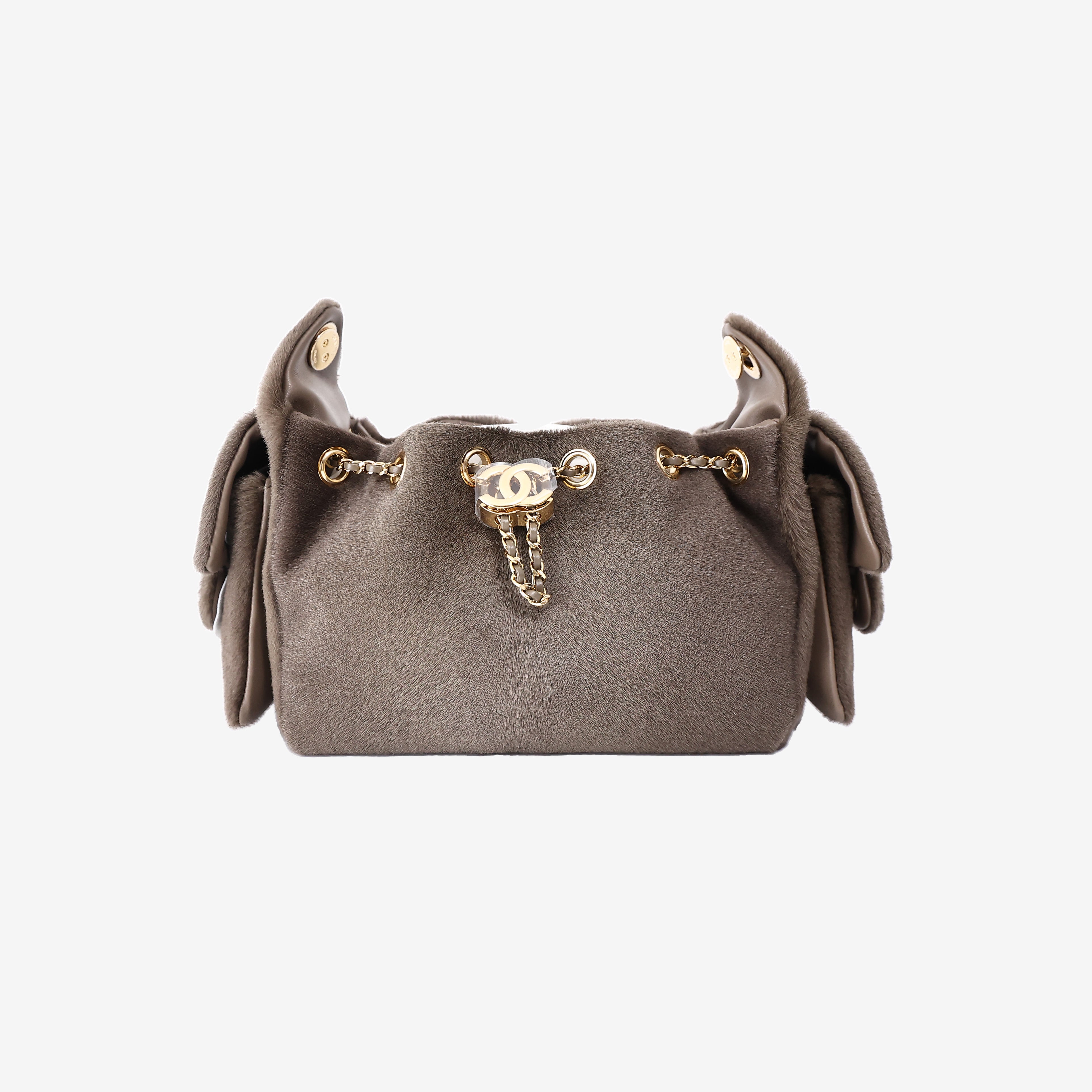 Chanel 26A Matthieu Blazy 25 Mini Hobo Bag in Khaki Pony Hair with Gold Hardware