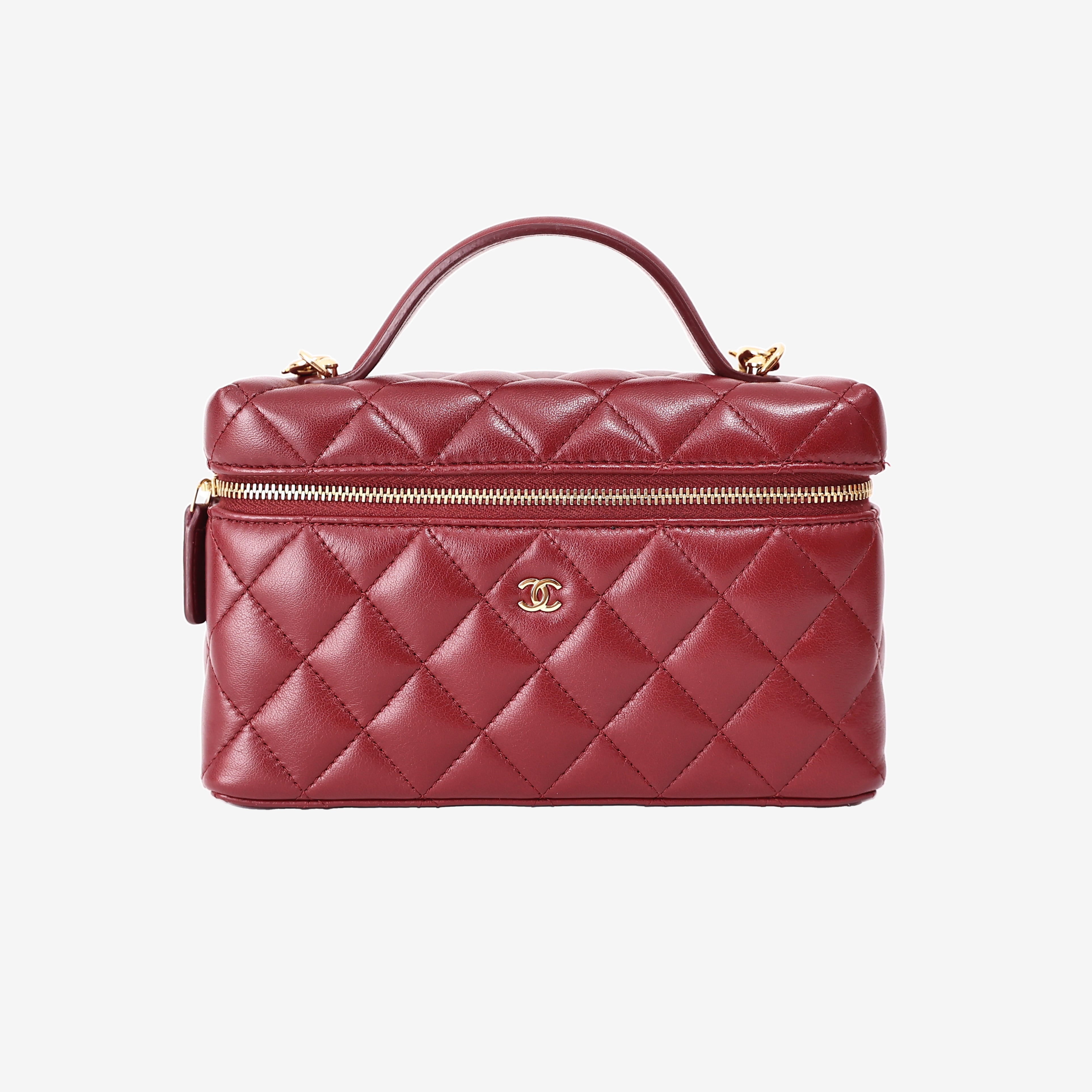 Chanel Vanity Bag with Top Handle in Burgundy Lambskin Leather with Gold Hardware