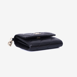 Chanel Wallet on Pearl Chain Card Holder in Black Lambskin Leather with Gold Hardware (Contact to Enquire)