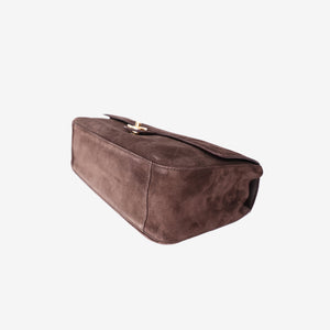 Chanel 26A Matthieu Blazy Maxi Flap Bag in Dark Brown Suede Calfskin Leather with Gold Hardware
