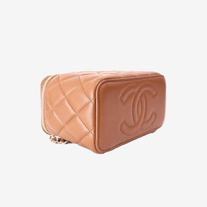 Chanel Vanity Case in Brown Lambskin with Gold Hardware (Contact to Enquire)