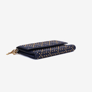 Dior Cannage Stud Wallet on Chain in Navy Lambskin Leather with Gold Hardware