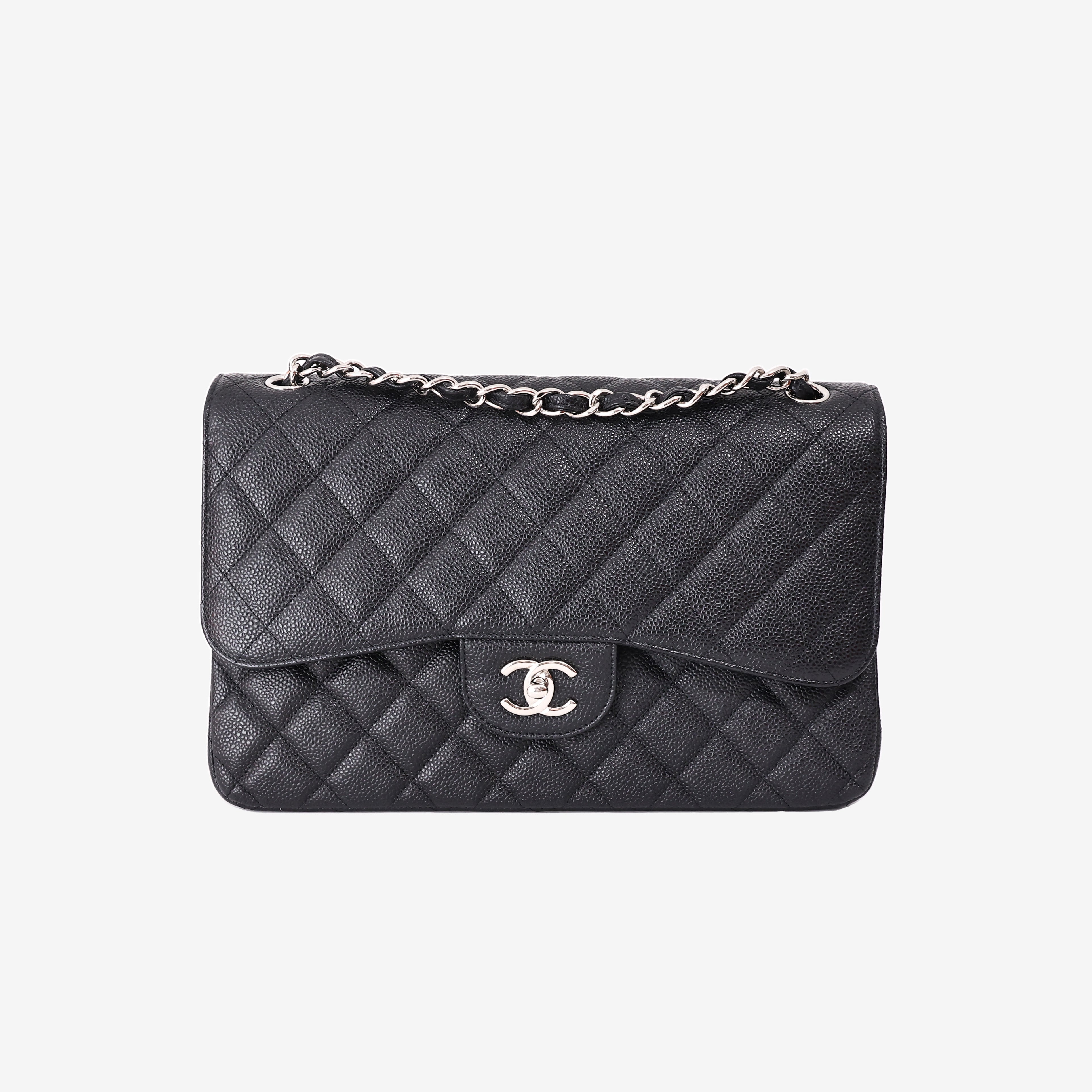 Chanel Jumbo Classic Double Flap Bag in Black Caviar Leather with Silver Hardware (Contact to Enquire)