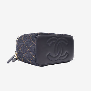 Chanel Classic Vanity with Chain in Dark Blue Denim with Silver Hardware