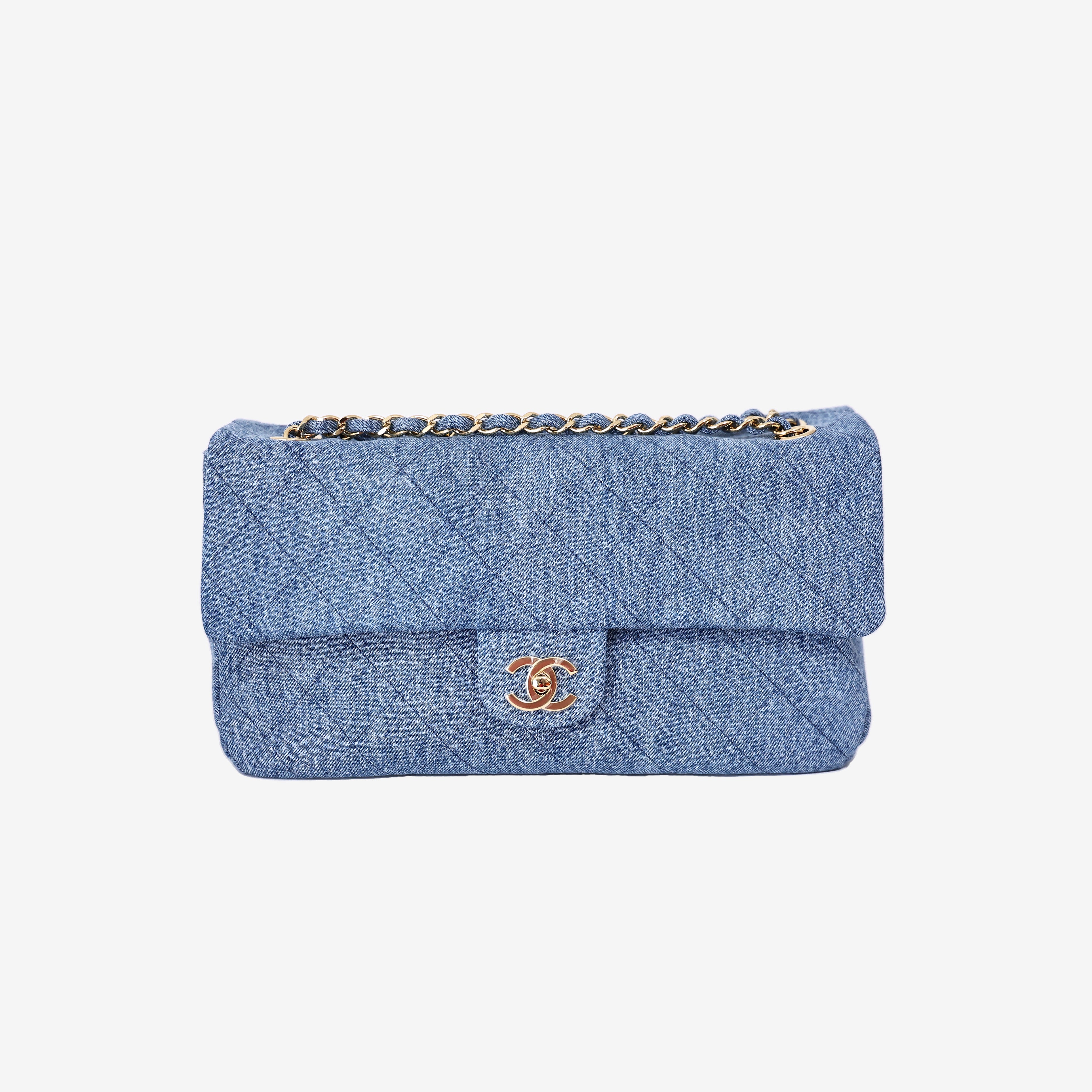 Chanel 26A Matthieu Blazy Maxi Flap Bag in Blue Denim with Gold Hardware