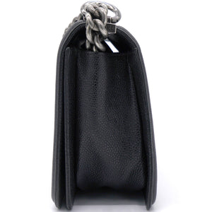 Black Quilted Caviar Leather Small Boy Flap Bag