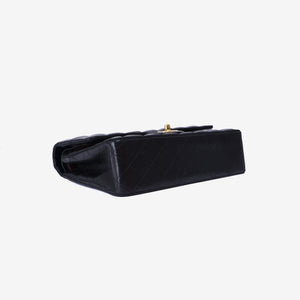 Chanel Vintage Classic Double Flap Medium Bag in Black Lambskin Leather with 24k Gold Hardware