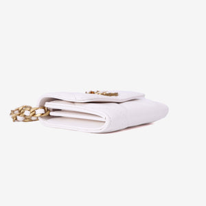 Chanel 19 Card Holder on Chain in White Lambskin Leather with Gold Hardware