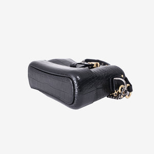 Chanel Small Gabrielle Hobo Bag in Black Crocodile-Embossed Calfskin Leather with Gold Hardware