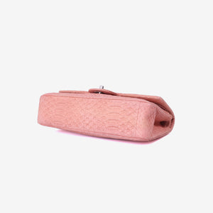 Chanel Classic Double Flap in Pink Python Leather with Silver Hardware