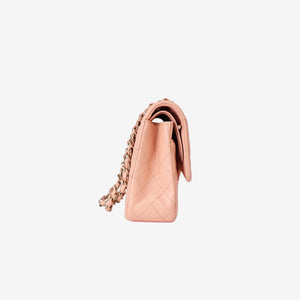 Chanel Classic Double Flap Medium Bag in Peach Lambskin Leather with Gold Hardware