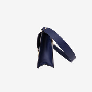 Gucci Sylvie Small Shoulder Bag in Navy Calfskin Leather with Gold Hardware