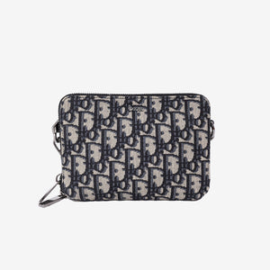 Dior Zipped Pouch in Blue Oblique Jacquard Canvas with Silver Hardware