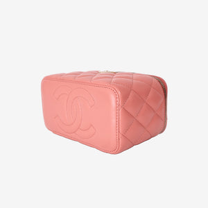 Chanel Quilted Top Handle Vanity Case in Pink Lambskin with Gold Hardware (Contact to Enquire)