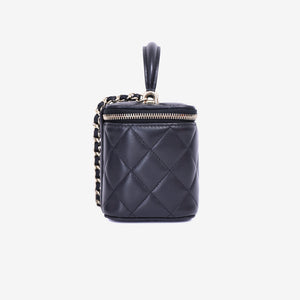 Chanel Vanity Case with Top Handle in Black Lambskin Leather with Gold Hardware (Contact to Enquire)