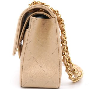 Caviar Quilted Small Double Flap Beige Clair