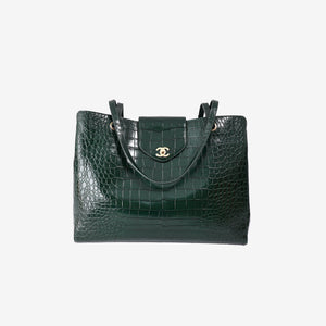 Chanel 26S Matthieu Blazy Crocodile-Embossed Tote Bag in Dark Green Calfskin with Gold Hardware (Contact to Enquire)