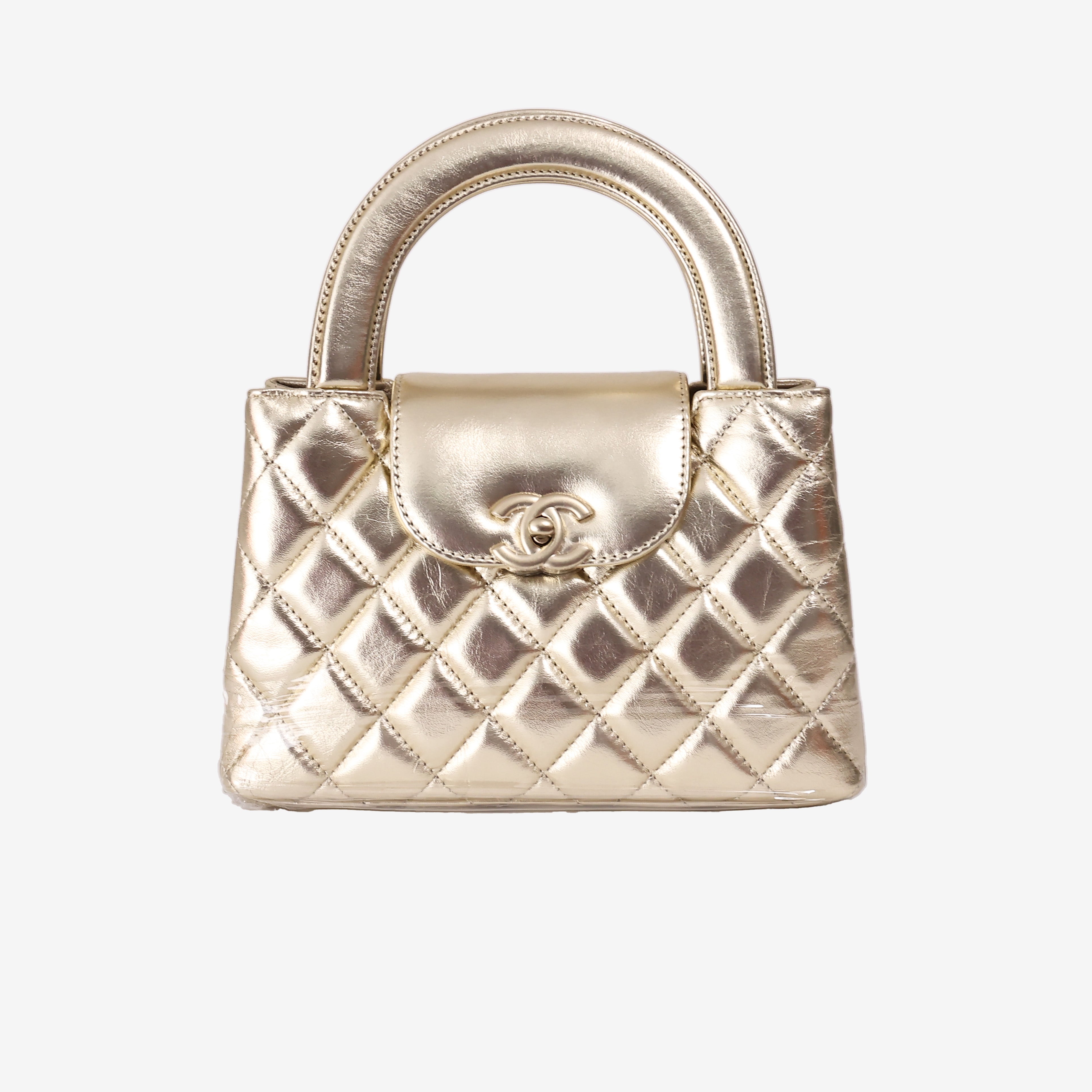 Chanel Kelly Nano Bag in Metallic Gold Lambskin with Gold Hardware