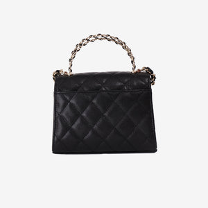 Chanel Double Chain Top Handle Flap in Black Caviar Leather with Gold Hardware