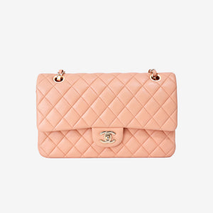 Chanel Classic Double Flap Medium Bag in Peach Lambskin Leather with Gold Hardware
