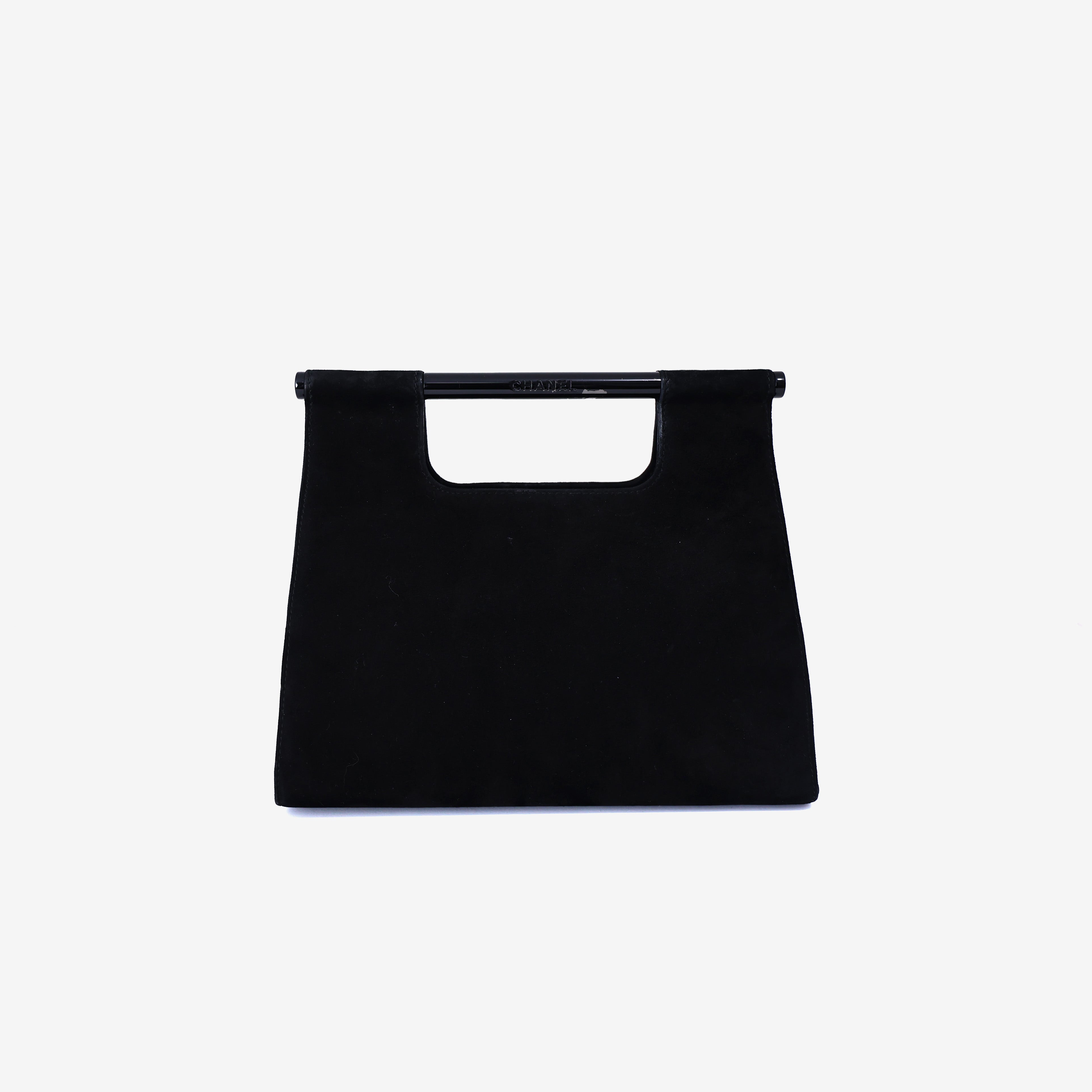 Chanel Vintage Structured Mini Handle Bag in Black Suede Leather