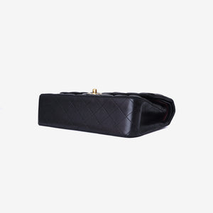Chanel Vintage Classic Double Flap Medium Bag in Black Lambskin Leather with 24k Gold Hardware