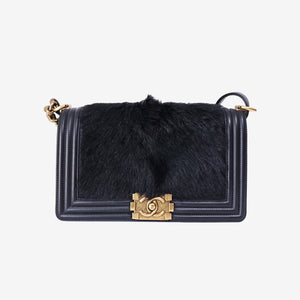 Chanel Boy Bag in Black Pony Hair Leather with Gold Hardware