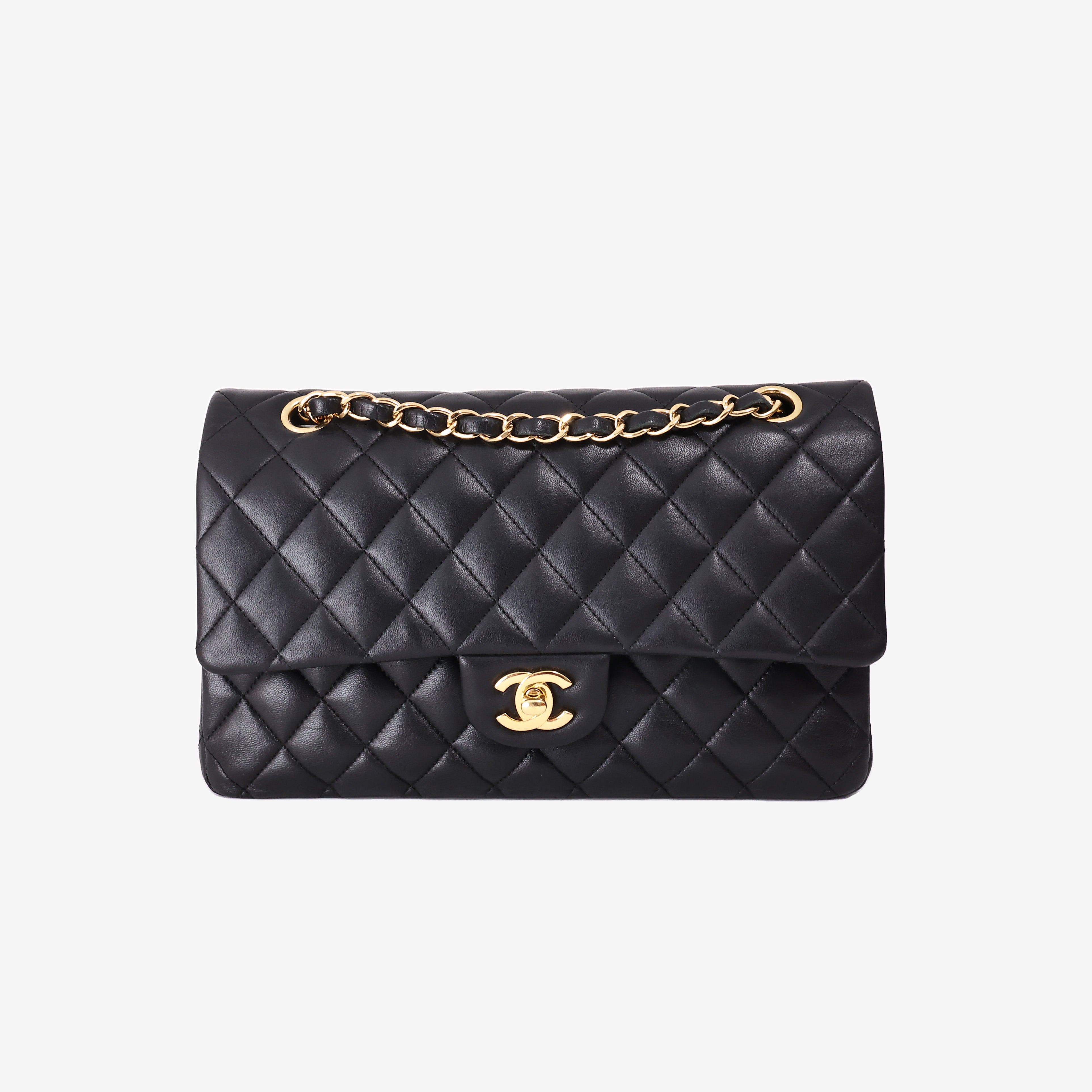 Chanel Classic Flap Bag Medium in Black Lambskin with Gold Hardware