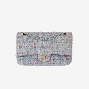 Chanel Classic Medium Double Flap Bag in Blue Tweed with Gold Hardware