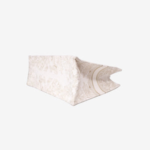 Dior Book Tote Medium in Latte Toile de Jouy Embroidered Cotton with Gold Detailing (Contact to Enquire)