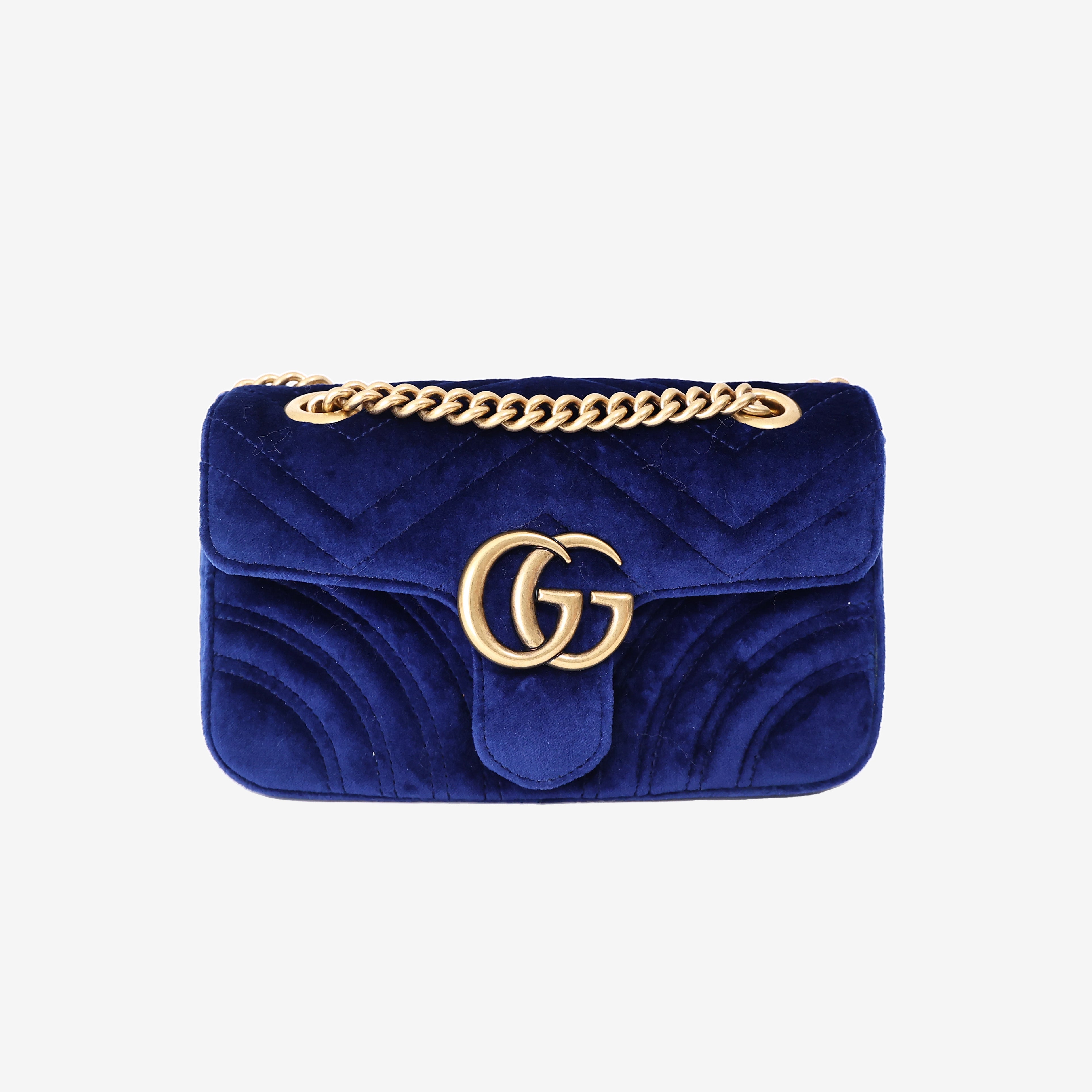 Gucci Chevron Bag in Blue Velvet with Gold Hardware (Contact to Enquire)