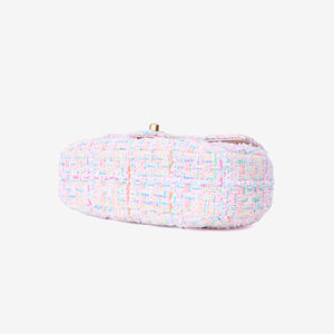 Chanel Mini Flap Bag with Top Handle in Pink Tweed Leather with Gold Hardware