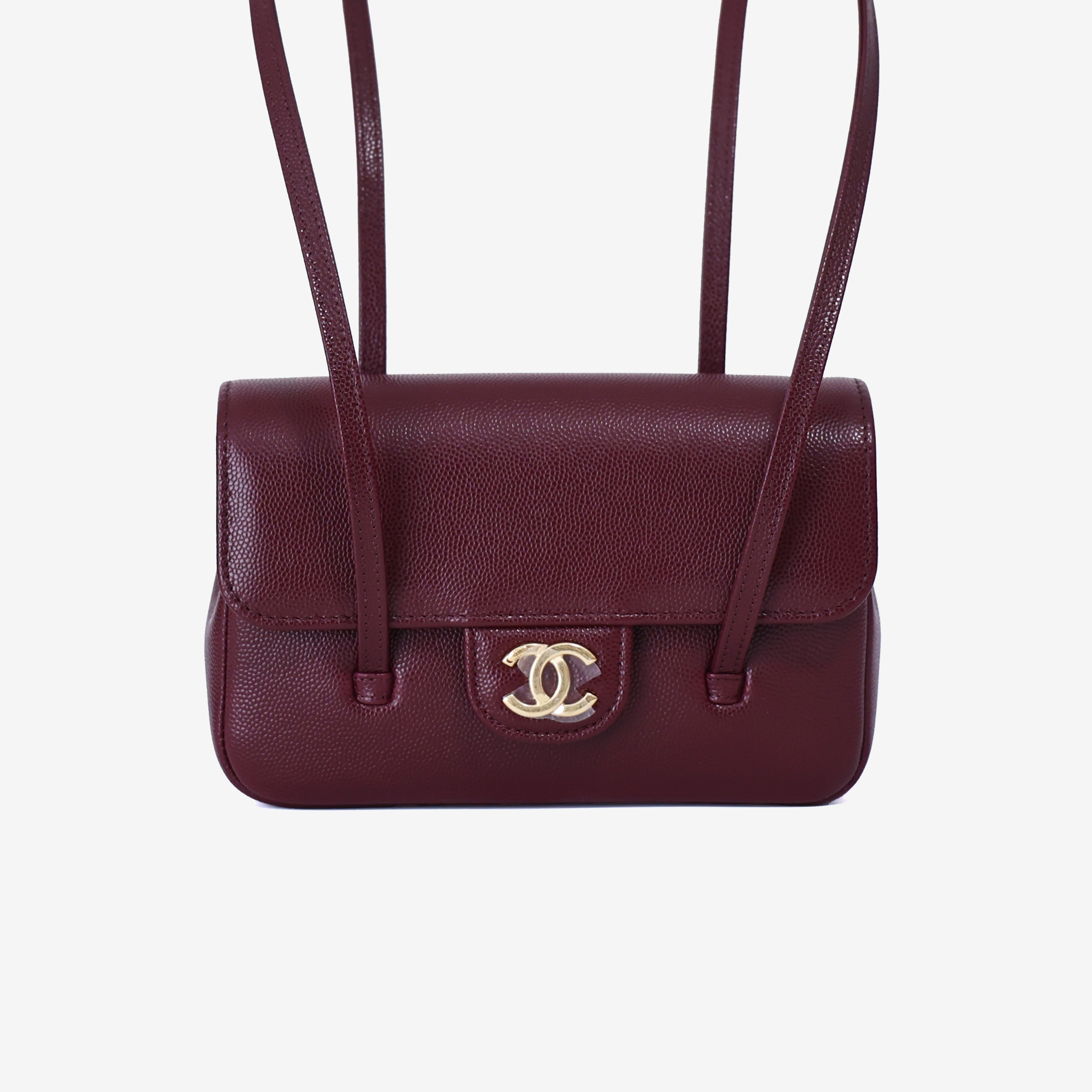 Chanel 26P Matthieu Blazy Preppy Flap Mini in Dark Burgundy Calfskin Leather with Gold Hardware (Contact to Enquire)