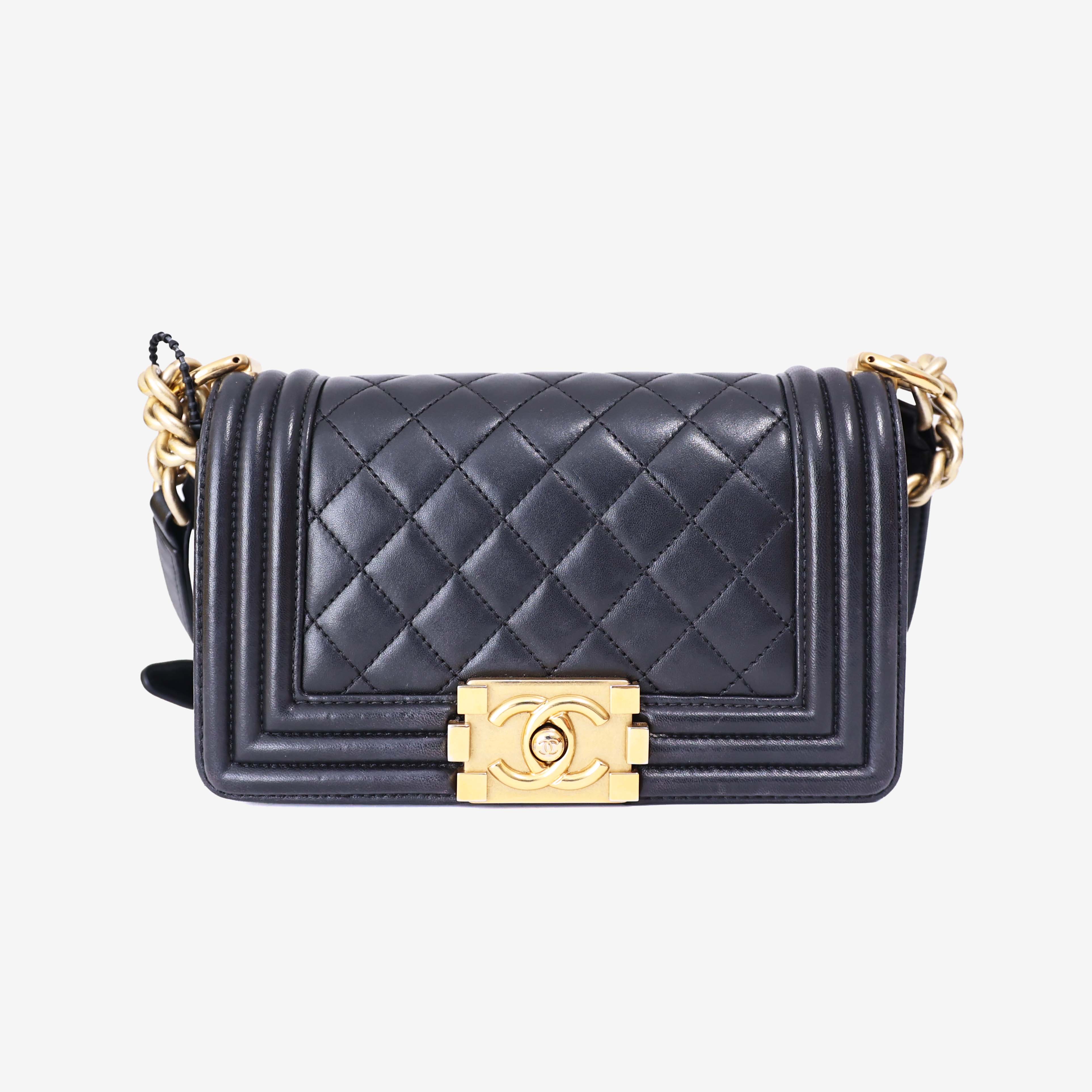 Chanel Boy Bag in Black Lambskin Leather with Gold Hardware