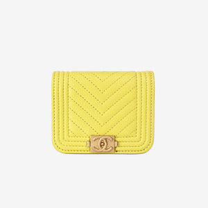 Chanel Mini Boy Belt Bag in Yellow Chevron Quilted Caviar Leather with Gold Hardware (Contact to Enquire)