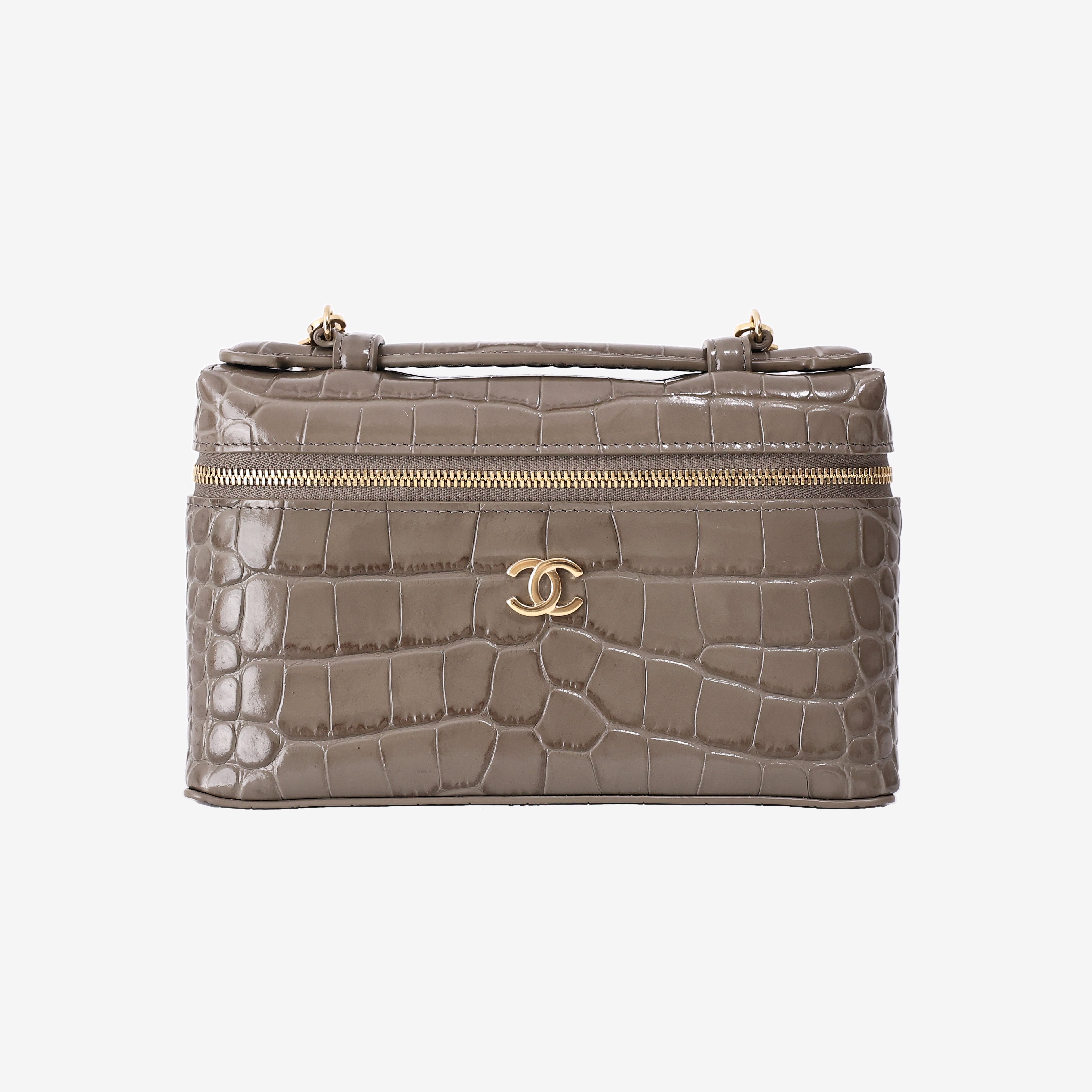 Chanel 26A Matthieu Blazy Vanity Case in Khaki Crocodile-Embossed Calfskin Leather with Gold Hardware (Contact to Enquire)