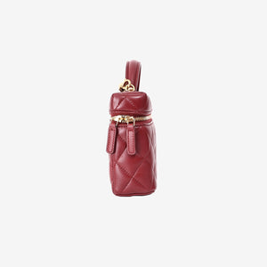 Chanel Vanity Bag with Top Handle in Burgundy Lambskin Leather with Gold Hardware