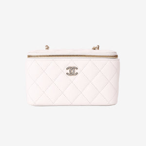 Chanel Vanity Case with Chain Bag in White Caviar Leather with Gold Hardware