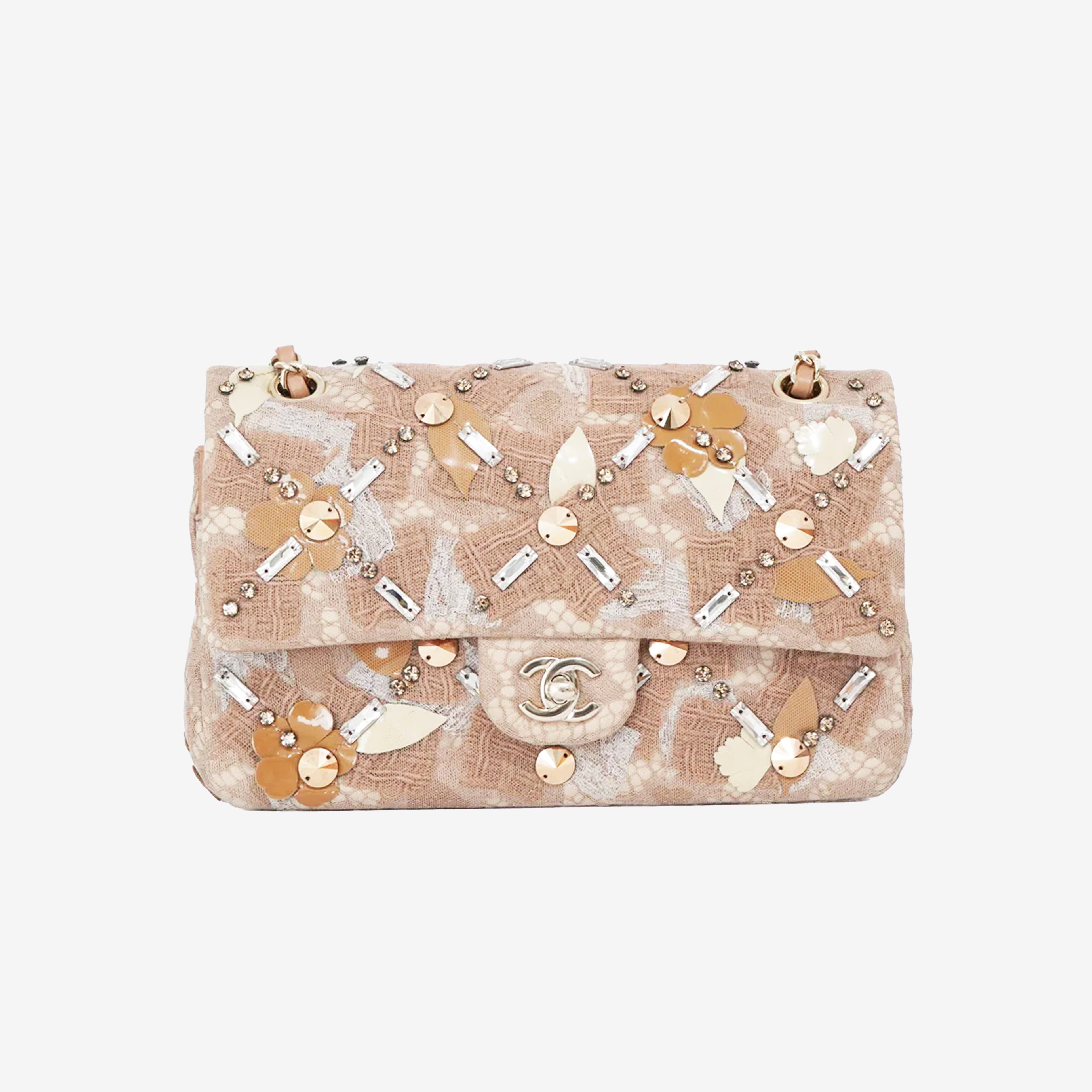 Chanel Métiers d’Art Classic Double Flap Medium in Beige Tweed and Embellished Leather