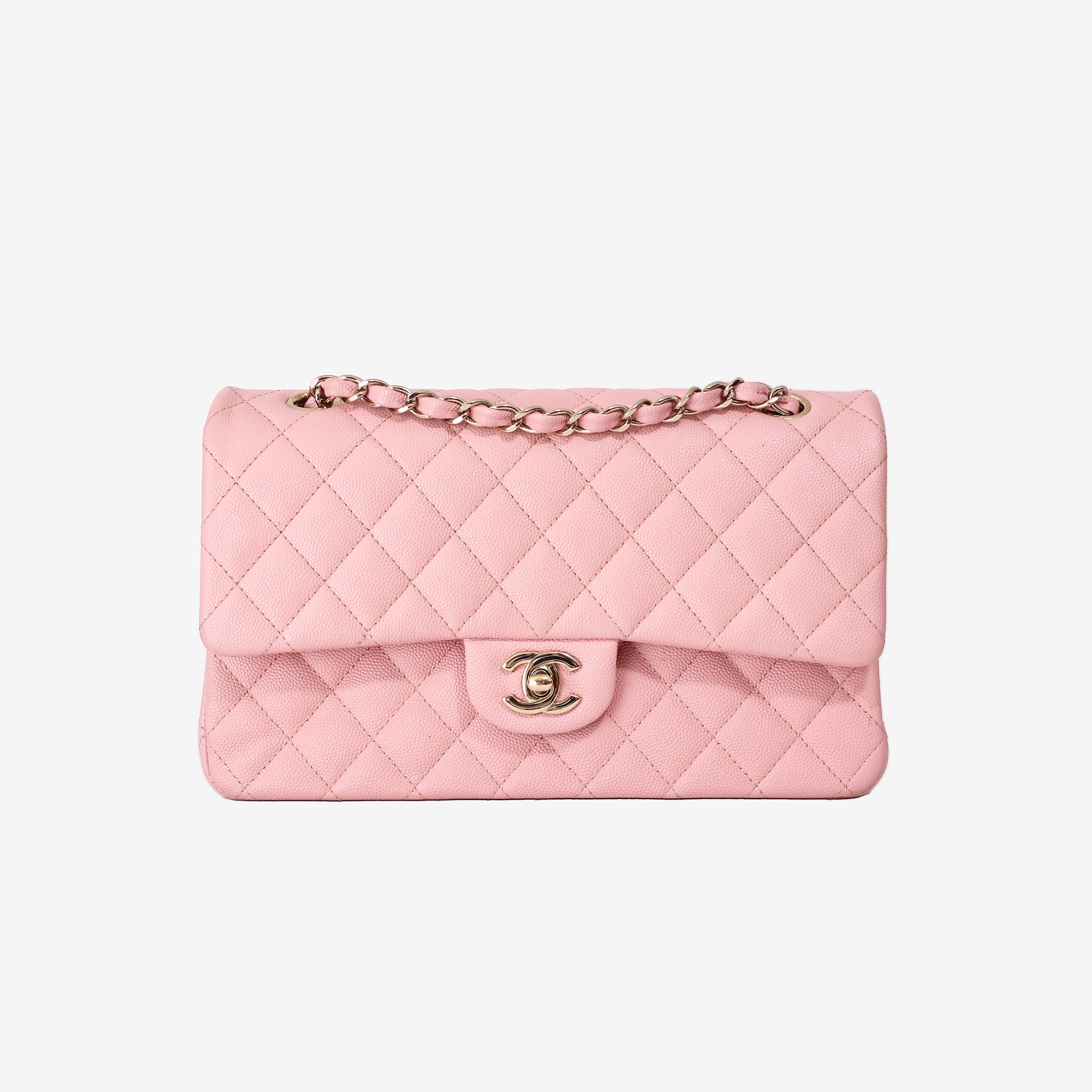 Chanel Classic Medium Double Flap Bag in Pink Caviar Leather with Gold Hardware