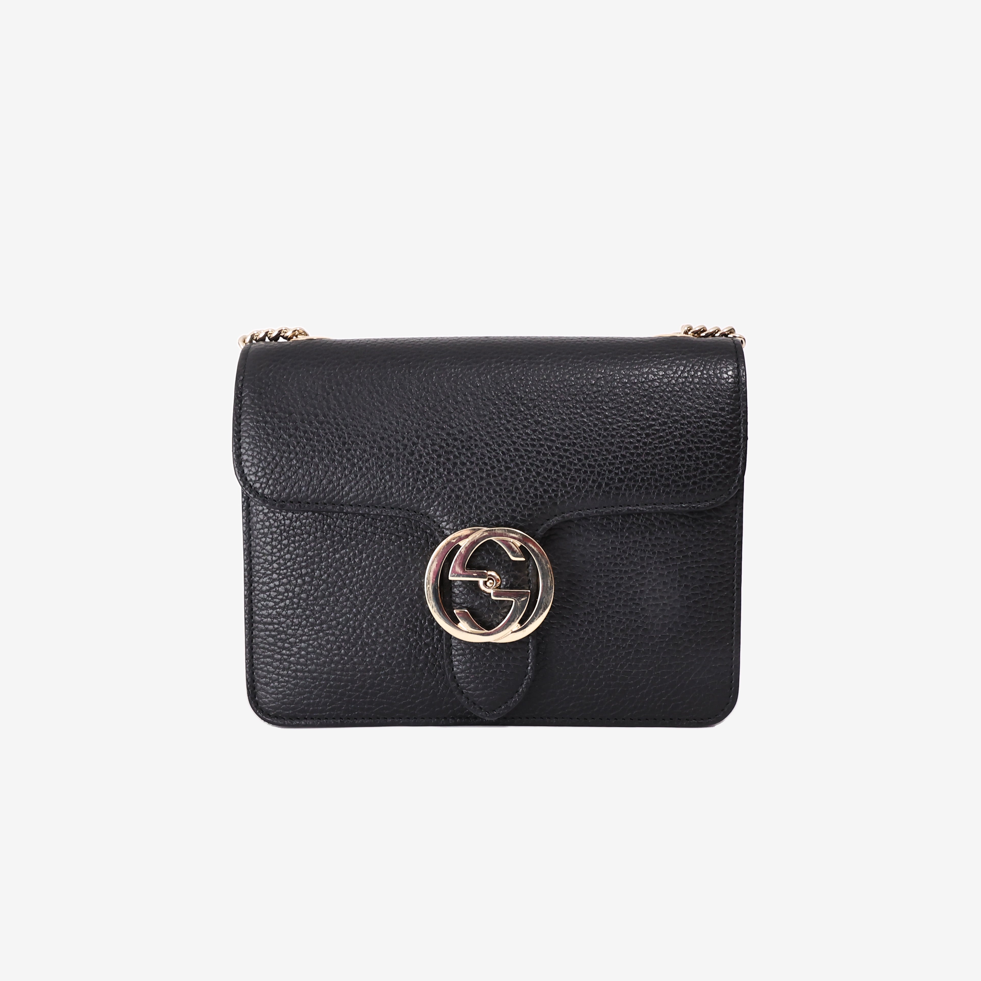 Gucci Interlocking G Shoulder Bag in Black Calfskin Leather with Gold Hardware (Contact to Enquire)
