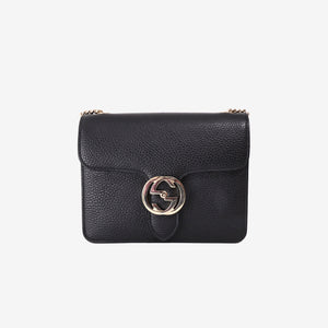 Gucci Interlocking G Shoulder Bag in Black Calfskin Leather with Gold Hardware (Contact to Enquire)